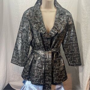 Ruby Road Metallic Black Women's Jacket belted tie size 16.  Pre owned.